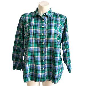 Talbots Classic Cotton Blue/Green Plaid Shirt, Long Sleeve Women's Size 1X